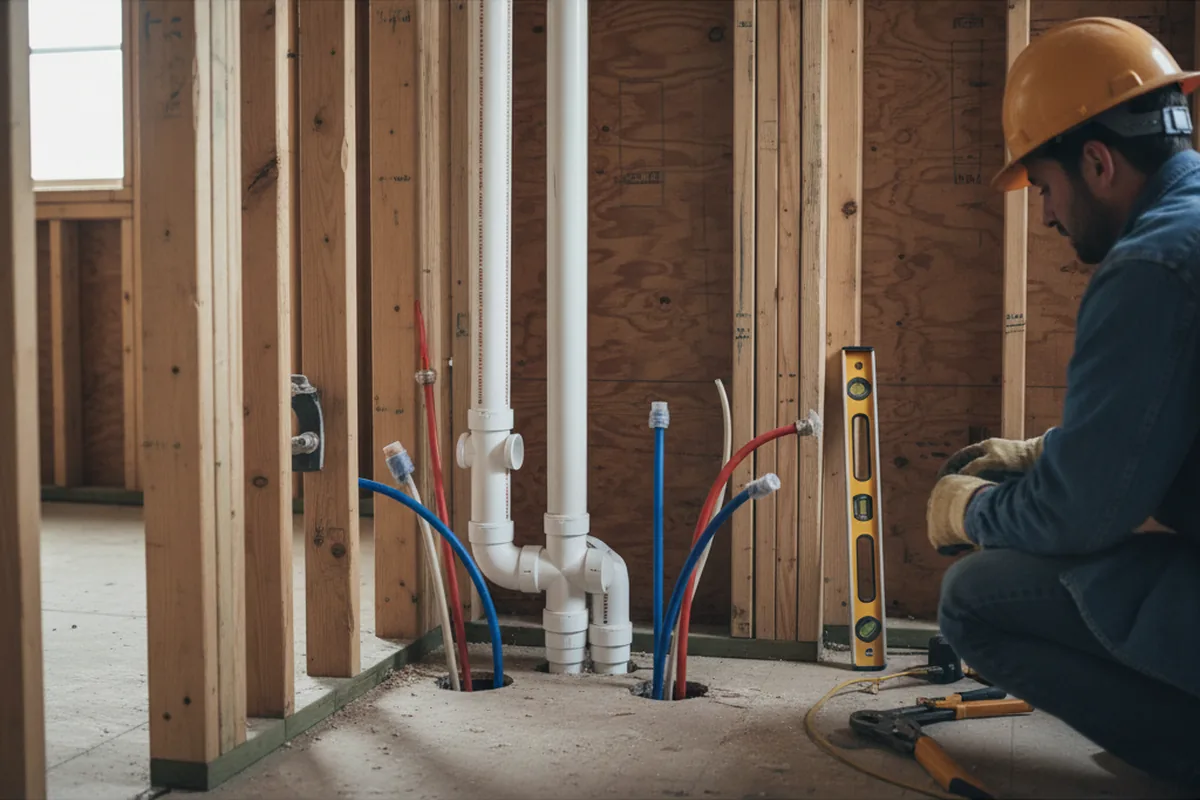 Drain and supply rough-in during Sump Pump Repair in Elk